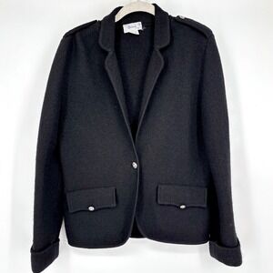 Vintage Deans of Scotland 100% Wool Blazer Jacket Sz M Black Silver Chic Winter